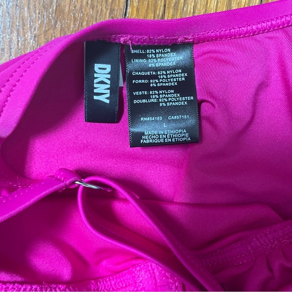 NWT DKNY Hot  Pink Two Piece Swimsuit Ruffle Plunge Large Bikini Tankini V-neck - Picture 8 of 13